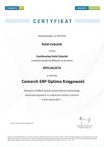 Certyfikat Comarch ERP Optima Księgowość